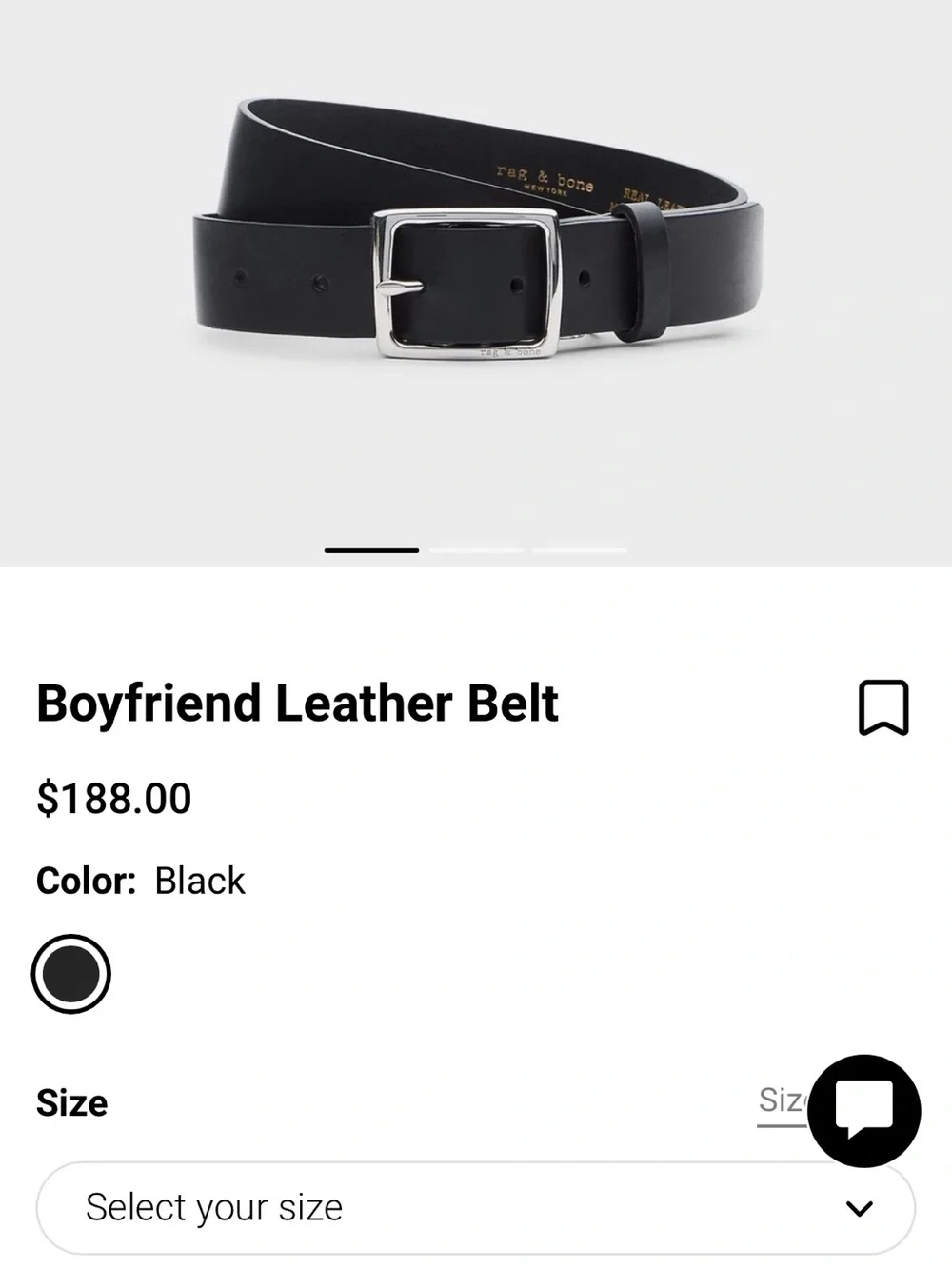 rag & bone Black Leather Belt with Silver-Tone Square Buckle